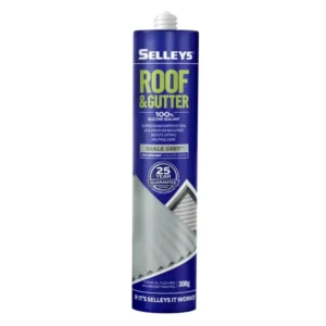 Selleys Roof & Gutter Silicone Sealant Shale Grey 300g tube front view on white background