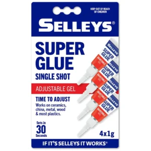 Selleys Super Glue Adjustable Gel Single Shot 4x1g pack on white background