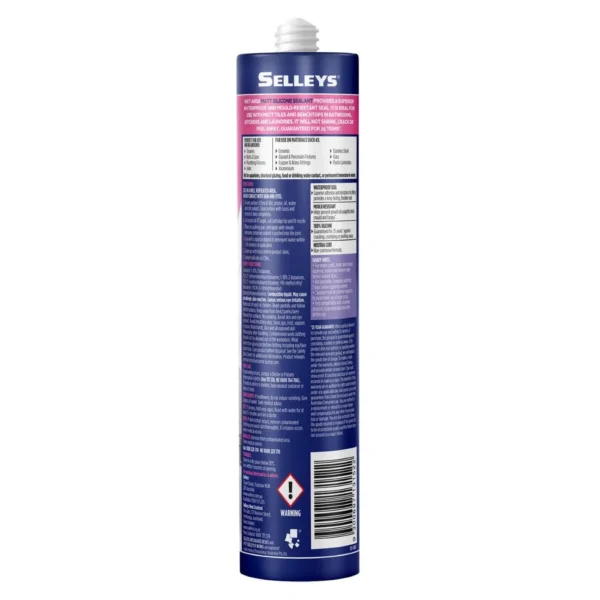 Selleys Wet Area Silicone Sealant Matt White 420g tube on white background