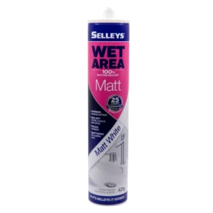 Selleys Wet Area Silicone Sealant Matt White 420g front view on white background