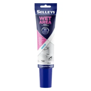 Selleys Wet Area Silicone Sealant White 90ml tube – front view on white background