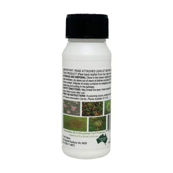 Back label of Tribeca Fungicide 250mL showing application instructions, safety information, and product details for turf disease control.