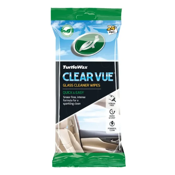 Front view of Turtle Wax Clear Vue Glass Wipes 24-pack on a white background