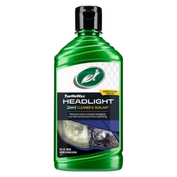 Front view of Turtle Wax Headlight Cleaner & Sealant 266ml bottle on white background
