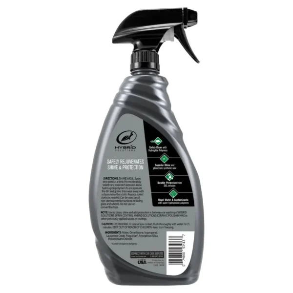 Back of Turtle Wax Hybrid Solutions Ceramic 3-In-1 Detailer Spray 946ml bottle with directions and benefits on white background
