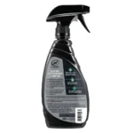 Back of Turtle Wax Hybrid Solutions Ceramic Acrylic Black Wax 473ml bottle showing directions and key benefits on white background.