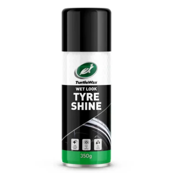 Front view of Turtle Wax Wet Look Tyre Shine 350g can on a white background