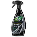 Front view of Turtle Wax Wet’n Black Ultra Tyre Shine T217RA 680ml spray bottle on white background