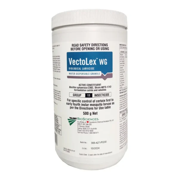 Front of Vectolex WG Biological Larvicide 500g container on a white background