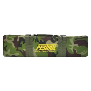 Front view of Pestrol Fire Fighting Tool Set 6 Pieces camouflage carry bag on white background.