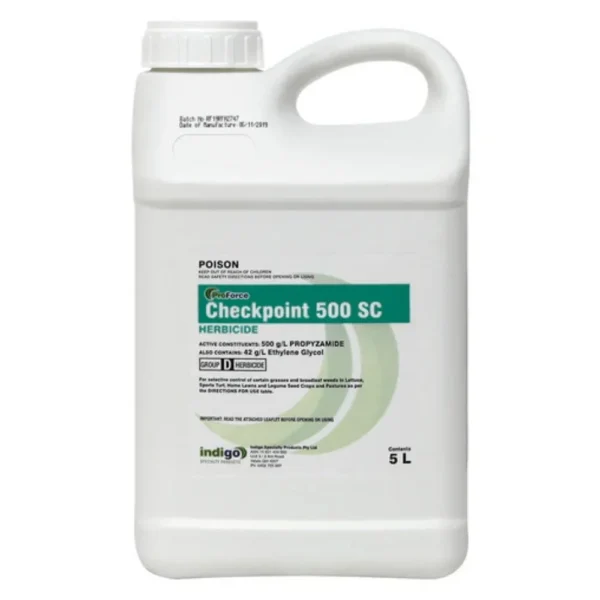 Front label of Indigo ProForce Checkpoint 500SC Herbicide 5L on white background