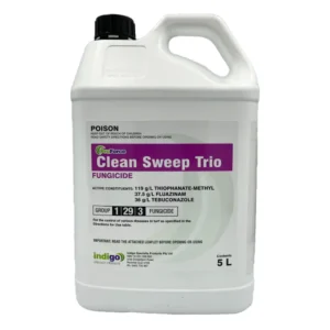 Indigo ProForce Clean Sweep Trio Fungicide 5L front label on white background.