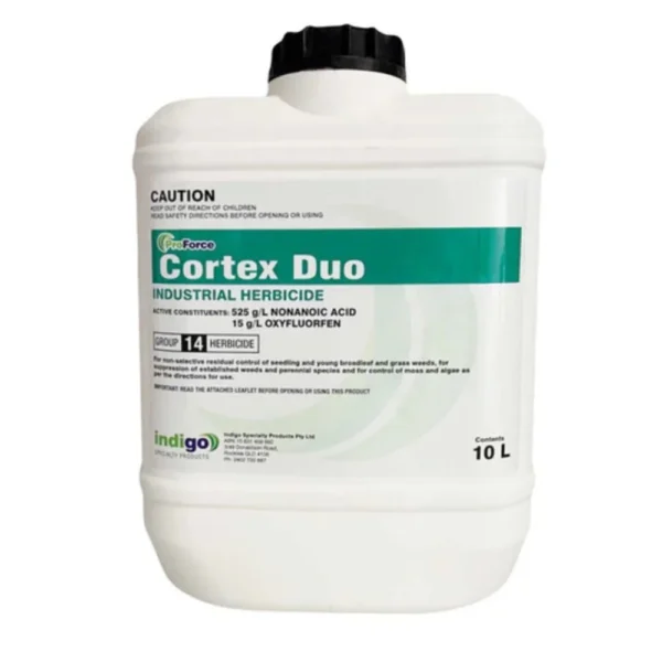 Front view of Indigo ProForce Cortex Duo Herbicide 10L container