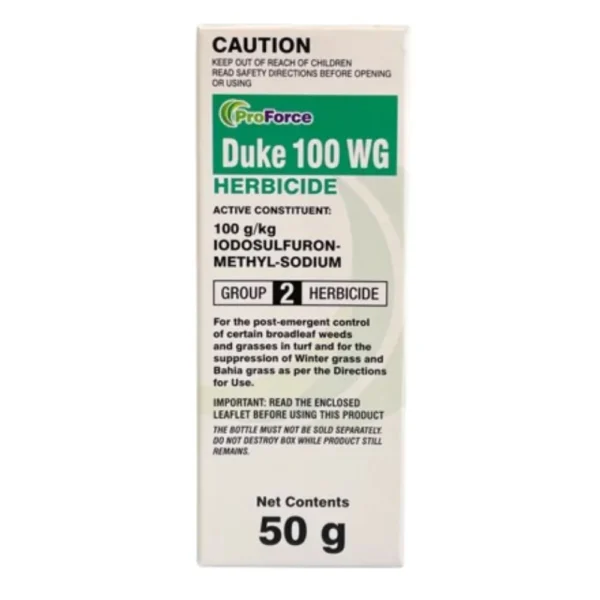 Front view of Indigo ProForce Duke 100WG Herbicide 50g packaging