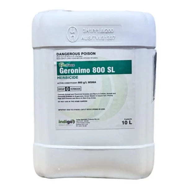 Indigo ProForce Geronimo 800SL Herbicide 10L container front view on white background