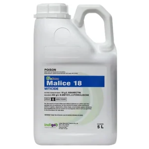 Front view of Indigo ProForce Malice 18 Miticide 5L container