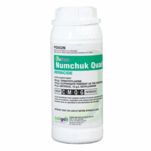 Front view of Indigo ProForce Numchuk Quad Herbicide 1L bottle.