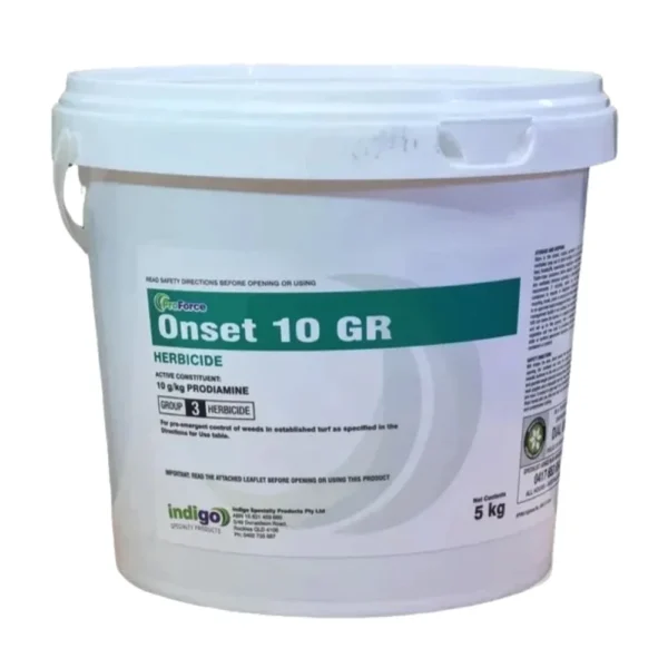 Front view of Indigo ProForce Onset 10GR Pre-Emergent Herbicide 5kg bag