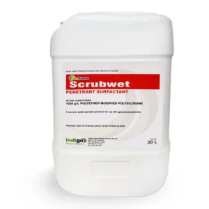 Indigo ProForce Scrubwet Penetrant Surfactant 20L front label on white background.