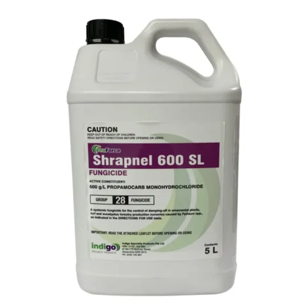 Indigo ProForce Shrapnel 600SL Fungicide 5L front label on white background