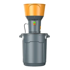 50 L bucket‑type feed crusher with orange hopper and grey collection bucket.