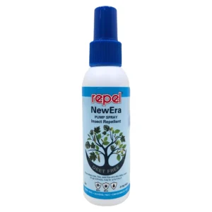 Repel New Era DEET-free insect repellent 100 mL pump spray bottle with blue cap.