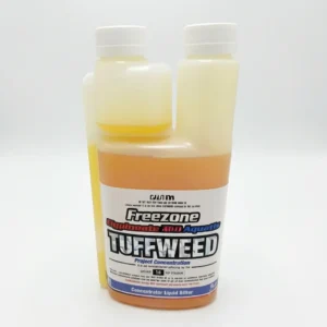Tuffweed 360 Aquatic Liquid Glyphosate herbicide in a specialized measuring bottle. Effective aquatic weed control solution.