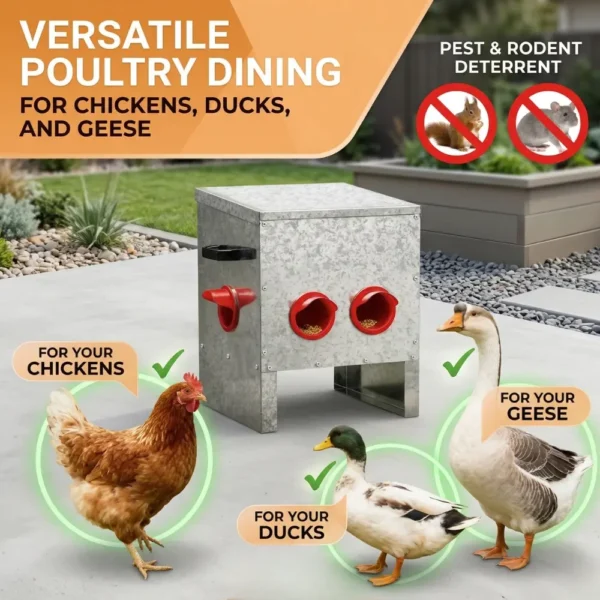 4-Port Chicken Feeder – Galvanised Steel Hopper Feeder - Image 3