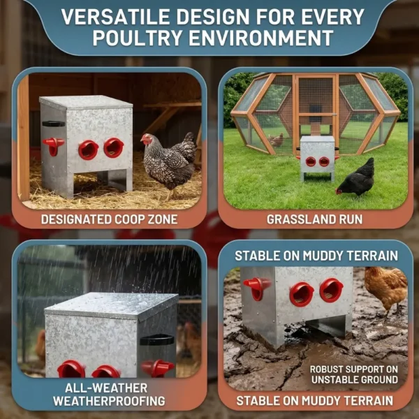 4-Port Chicken Feeder – Galvanised Steel Hopper Feeder - Image 6