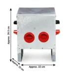 4-Port Galvanised Steel Hopper Chicken Feeder, 39.5cm tall, with durable red feeding ports, ensuring efficient poultry feeding.