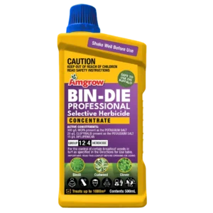 Amgrow Bin-Die Professional Concentrate 500mL selective herbicide for bindii, clover and broadleaf weed control