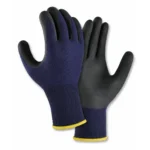 Blue and black touchscreen work gloves with coated grip palms